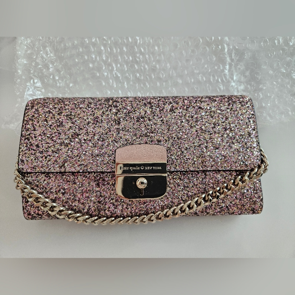 Kate Spade Sparkling Pink Clutch with Chain
